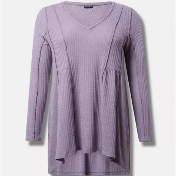 Torrid Women's Size 3X Purple Waffle V-Neck Long Sleeve Sharkbite Tunic Top - Picture 2 of 14